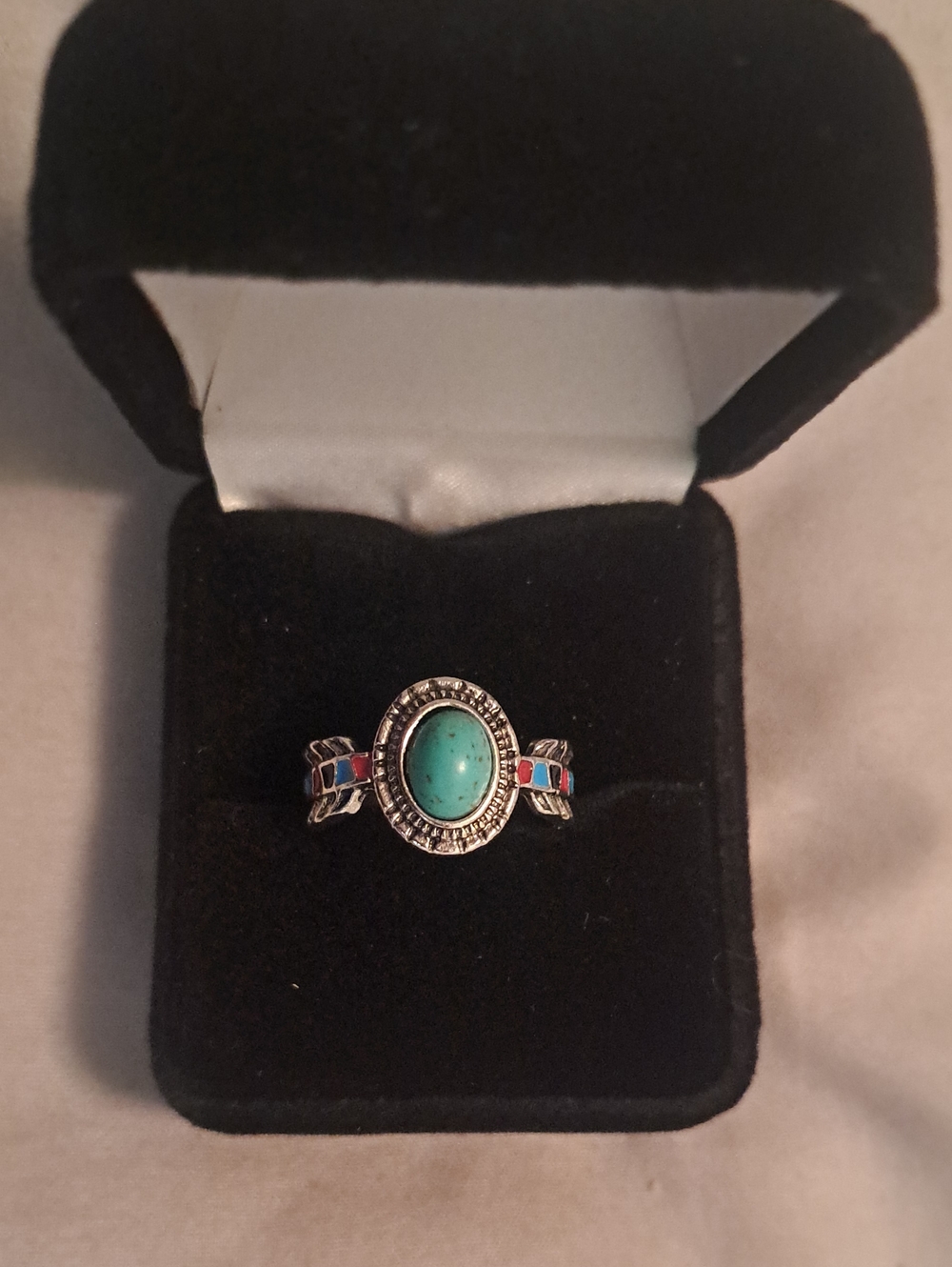 Turquoise Oval Stone Sterling-Style Statement Ring - Blue
